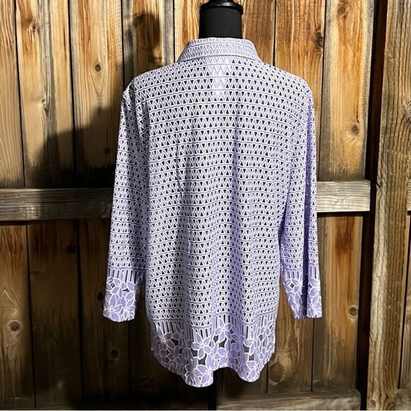 Alfred Dunner blouse top sheer geometric purple white slinky XL FiRM on PRICE - Picture 4 of 5